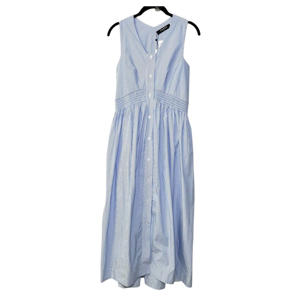 NWT Caara blue and white striped sleeveless midi dress 100% cotton small